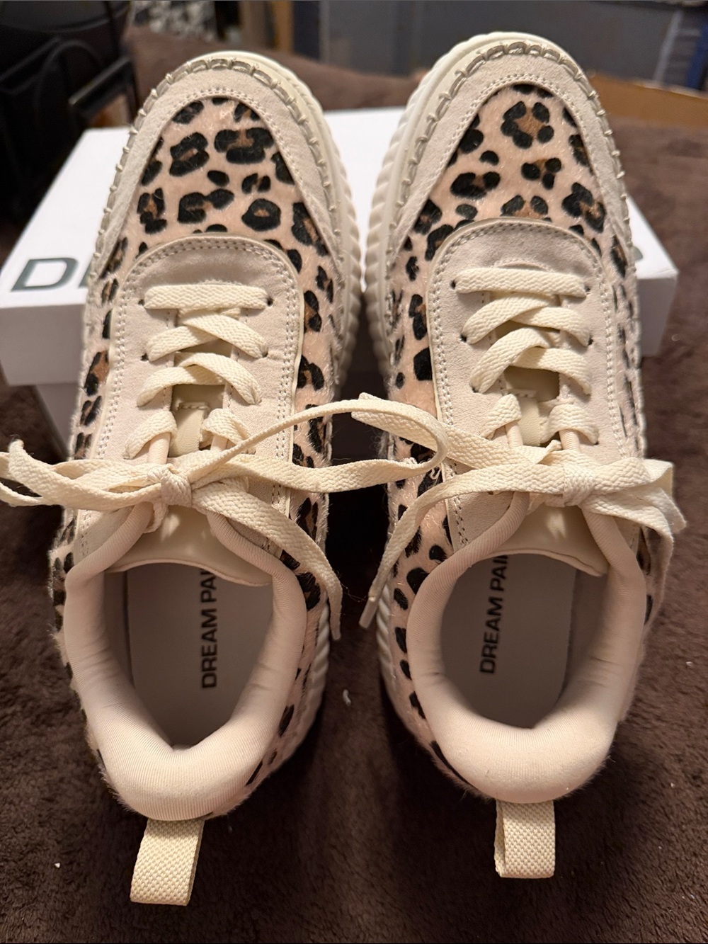 Dream Pairs Cream and Brown Leopard Lace-Up Sneakers